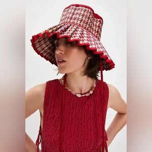 New Free People x Lorna Murray Saint Barthes Red Capri Maxi Sun Hat Cap sz S